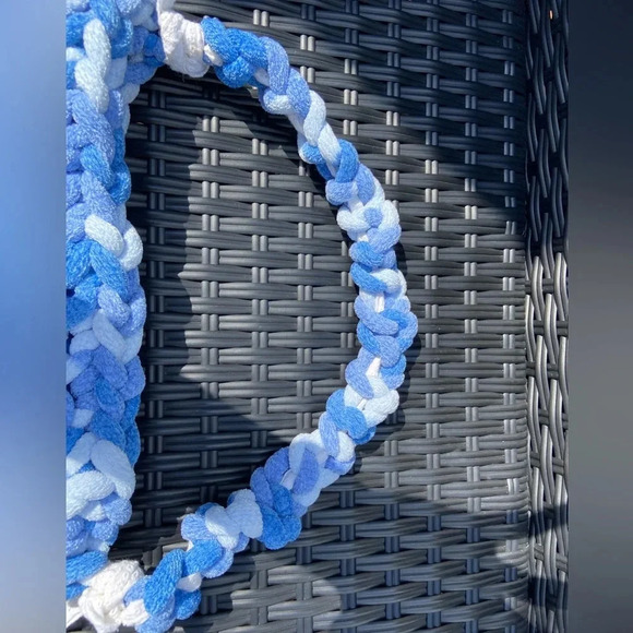 Handmade plush blue multi crochet shoulder bag - Picture 5 of 8